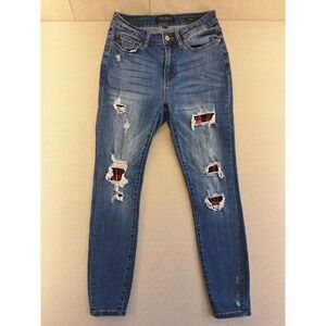 Judy Blue Jeans Womens 5/27 Skinny Buffalo Plaid Patch Distressed Denim JB88316